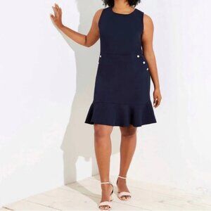 LOFT Navy Flounce Pearl Dress Plus - 10P